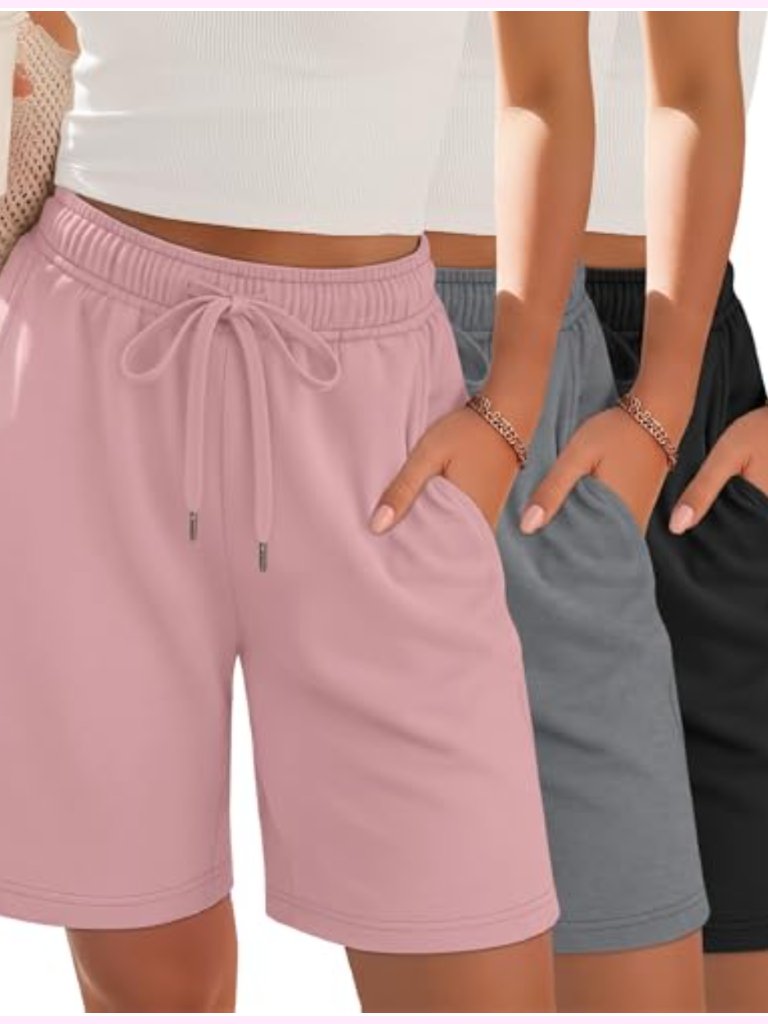 3 Pack Womens Bermuda Sweat Shorts Wide Leg Loose Knee Length Elastic Waist